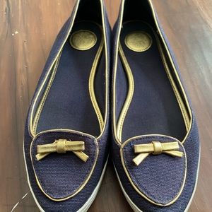 Tory Burch Dakota Navy Blue & Gold Flat Size 7M
